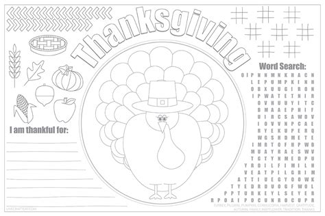 Thanksgiving Coloring Placemats For Kids Coloring Pages