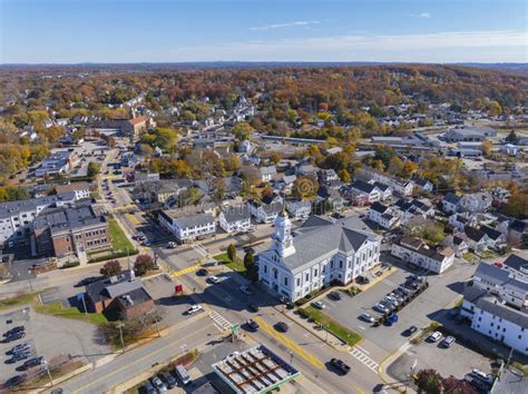 Milford Town Hall Aerial View, Milford, MA, USA Stock Image - Image of ...