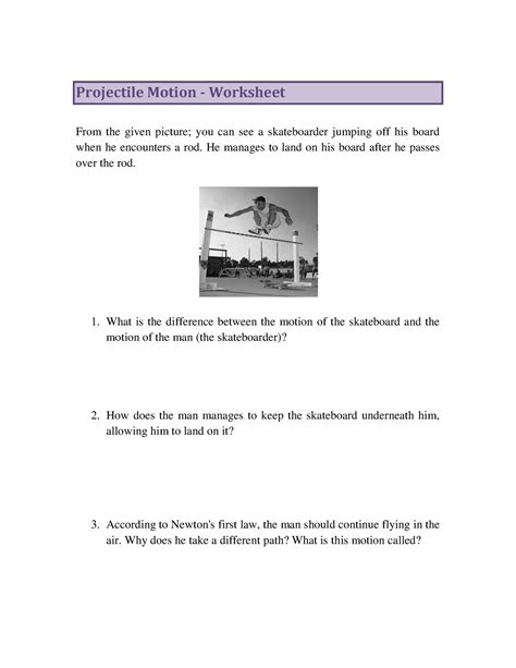 Projectile Motion Science Grade 9 Projectile Motion Worksheet