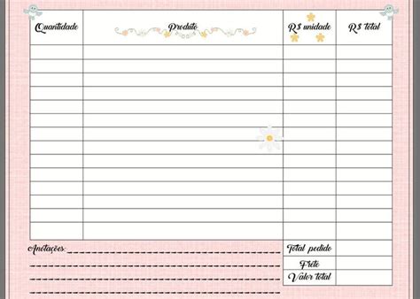 Folha De Pedidos Pronta Para Imprimir No Elo Fazendo Arte Maria