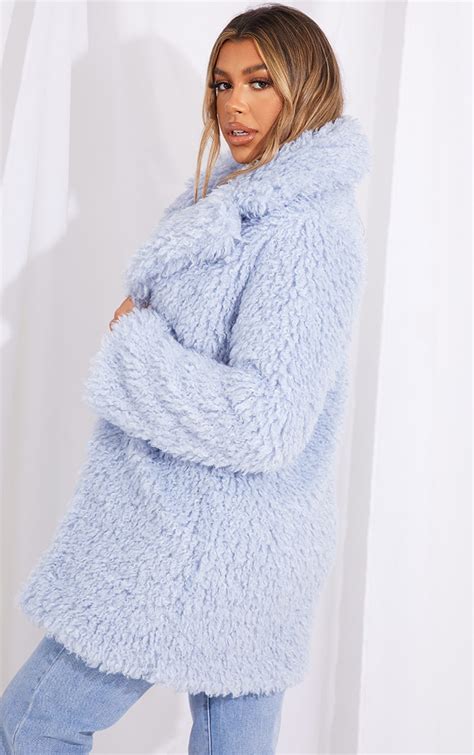 Baby Blue Teddy Faux Fur Coat Prettylittlething Usa