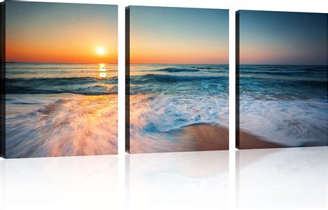 Amazon Tutubeer Panels Beach Pictures Wall Art Blue Sea White