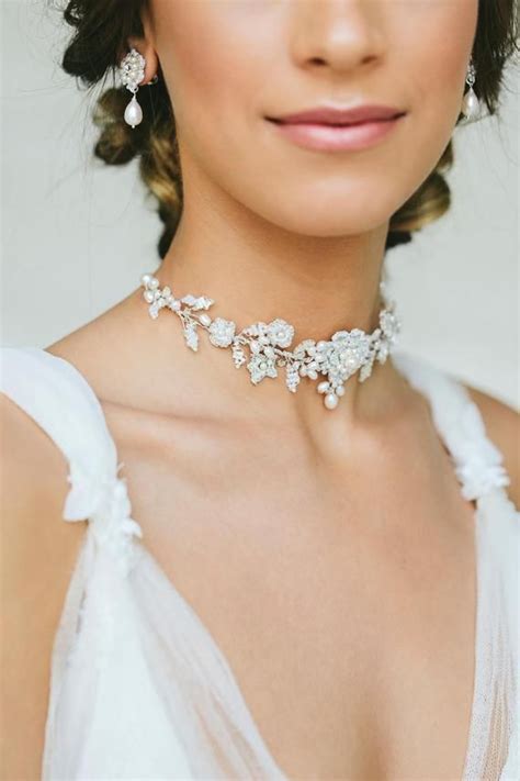 Pearl Wedding Choker Necklace Backdrop Necklace For Bride Wedding Jewelry Silver Lace Choker