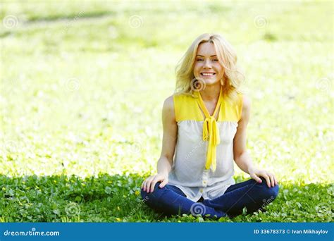 Woman Sitting On Grass Stock Image Image Of Green Summer 33678373