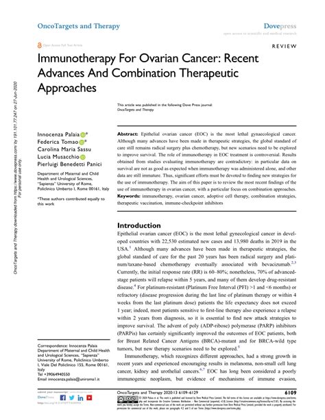 Pdf Immunotherapy For Ovarian Cancer Recent Advances And Combination