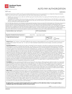 Fillable Online Auto Pay Authorization Southeast Toyota Finance Fax