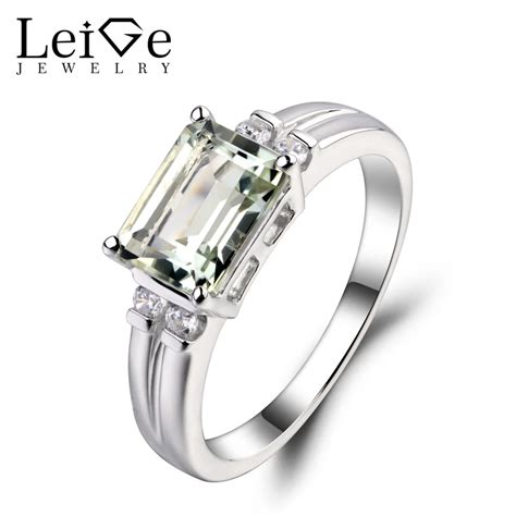 Leige Jewelry Natural Green Amethyst Ring Sterling Sliver Fine