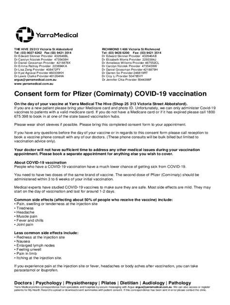 Fillable Online Consent Form For Pfizer Comirnaty Covid