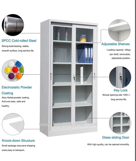 Office Steel Sliding Glass Door Filing Cabinet Adjustable Shelf