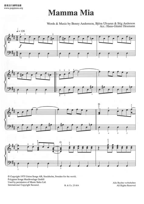 Mamma Mia Sheet Music Piano Score Free Pdf Download Hk Pop Piano