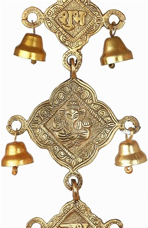 Golden Iron India Traditional Shubh Labh Hanging Bell For Pooja Size