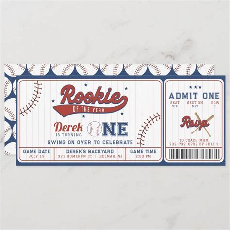 Rookie Of The Year St Birthday Ticket Invitation Zazzle Ticket