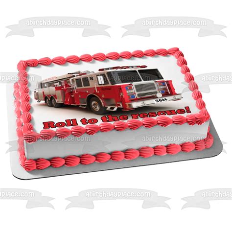 Emergency Vehicle Fire Truck Roll To The Rescue Edible Cake Topper