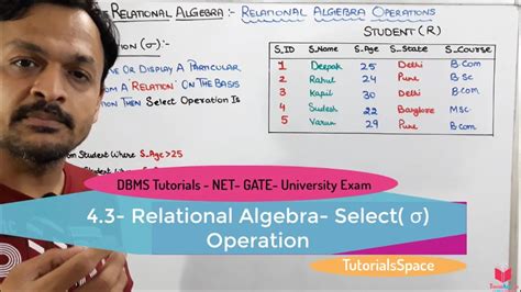 43 Select Operation In Relational Algebra In Dbms With Example