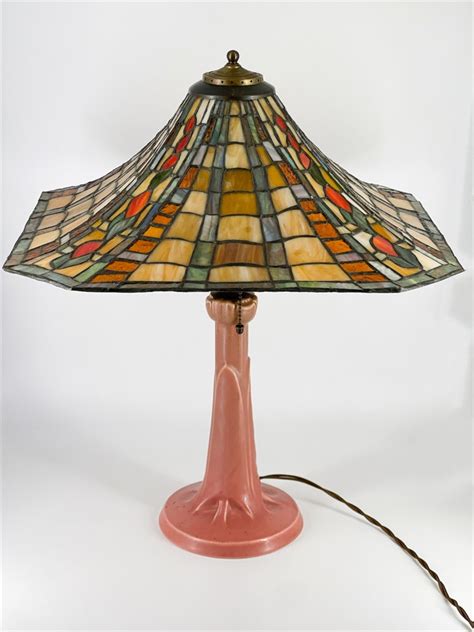 Great Lakes Vntg Rookwood Pottery Table Lamp Base With Tiffany Style Shade