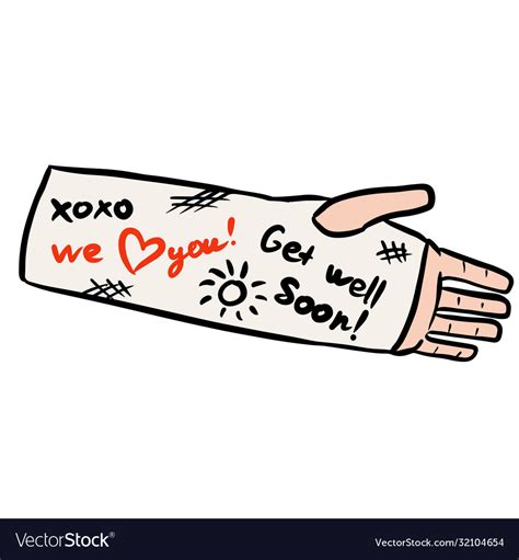 Broken arm cast doodle with positive writings Vector Image