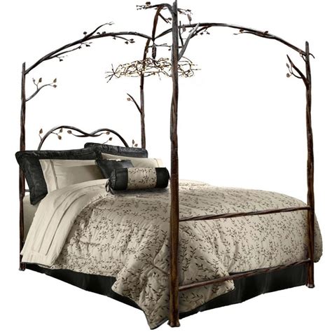 Stone County Ironworks Enchanted Forest Queen Canopy Bed Queen Canopy