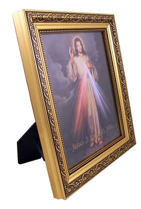 The Divine Mercy Jesus Christ Print In 13 Inch Gold Finish Frame By