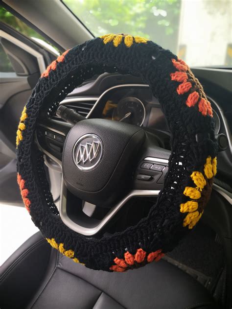 Crochet Sunflower Steering Wheel Cover Steering Wheel Etsy Canada