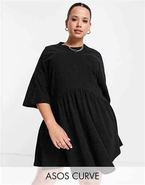 Asos Design Curve Oversized Mini Smock Dress With Dropped Waist In