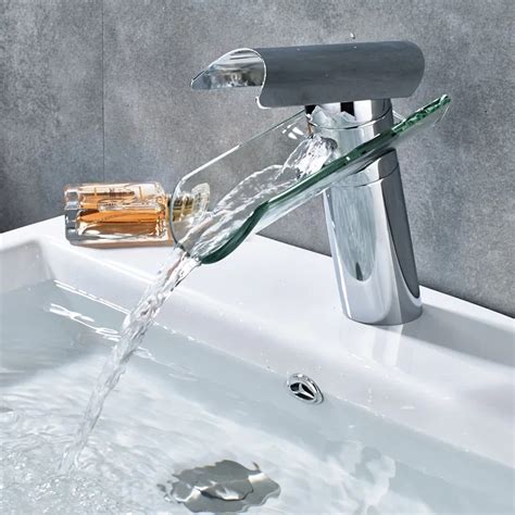 Chrome Basin Faucet Bathroom Waterfall Glass Faucet-in Shower Faucets ...