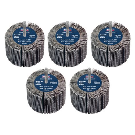 Abrasive Flap Wheel Ø80 X 40mm 40grit Ø6mm Shaft Pack Of 5 Fw8040405 Sealey