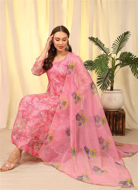 Beautiful Pink Organza Silk Anarkali Kreataghna Collection 4300876