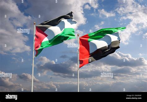 Beautiful National State Flags Of Palestine And Uae United Arab