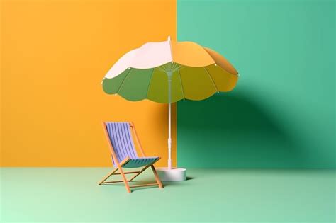 Premium Ai Image Empty Deck Chair With Umbrella On Pastel Background