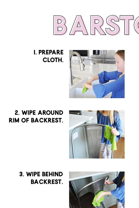 Barstool Step By Step Visual Aid Cleaning Chore Guides Cheat Sheet