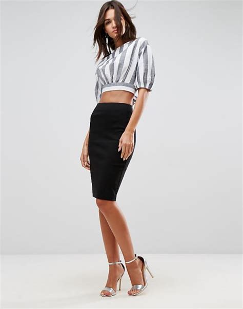 Asos Design Tall High Waist Midi Pencil Skirt In Black