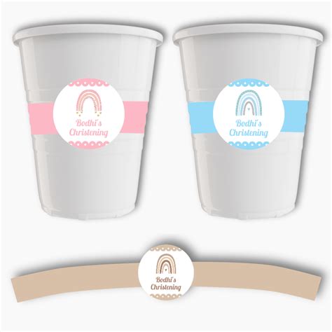 Adorable Custom Boho Rainbow Party Plastic Cup Stickers Katie J