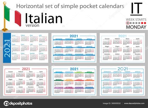 Conjunto Horizontal Italiano Calendarios Bolsillo Para 2021 Dos Mil