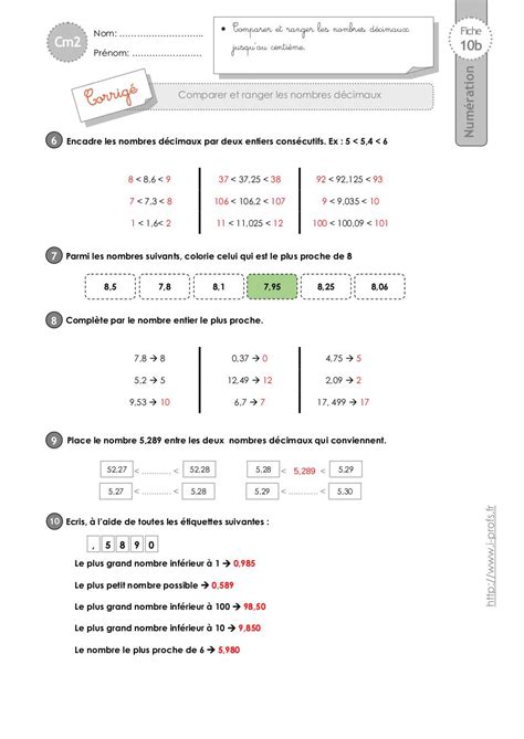 Cm2 Exercices Nombres Decimaux Comparer Ranger Par Eric Cours Pdf