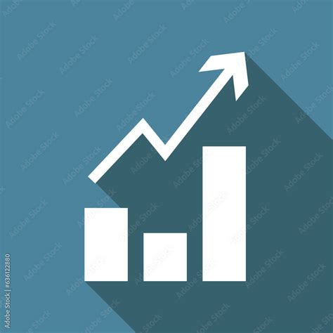 Graph Flat Icon With Long Shadow Simple Column Chart With Arrow Icon Pictogram Vector