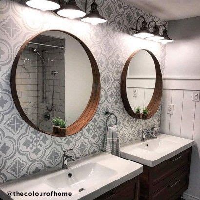 Stenciled Tile Wallpaper Accent Wall Bathroom Bathroom Accent Wall