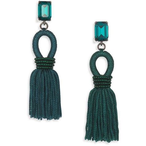 Oscar De La Renta Silk Crystal Tassel Clip On Drop Earrings