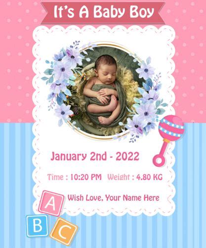 Born Baby Boy Wishes Announcement Template Photo Frame Create