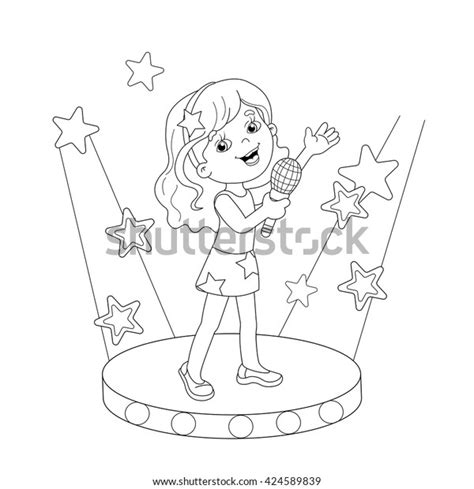 Coloring Page Outline Cartoon Girl Singing Stock Vector Royalty Free