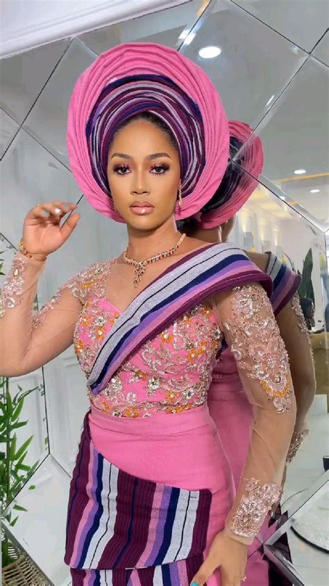 Pink Mix Asooke Dress For Yoruba Brides Nigerian Wedding Fashion