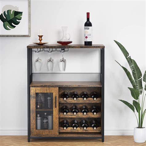 Hosslly Wine Bar Rack Cabinet With Detachable Wine Rack Coffee Bar Cabinet With Glass Holder