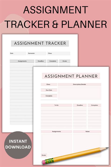 Assignment Planner Assignment Tracker Printable Assignment Etsy In