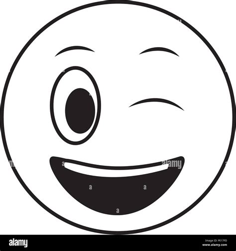 smiley big emoticon winking face vector illustration black and white Stock Vector Image & Art ...