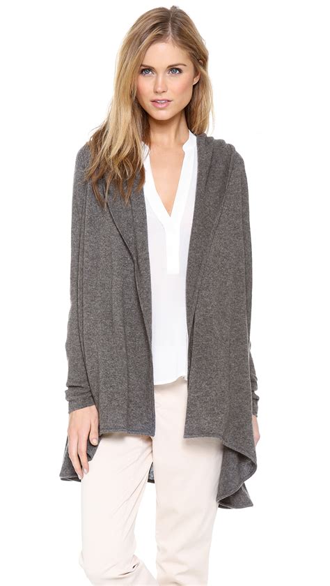 Vince Hooded Cashmere Cardigan In Gray Lyst