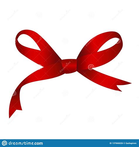 Vector Shiny Red Satin Gift Bow Close Up Isolated On White Background