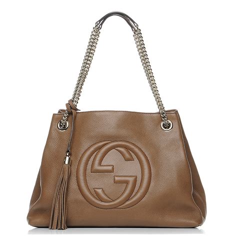 Gucci Pebbled Calfskin Medium Soho Chain Shoulder Bag Brown