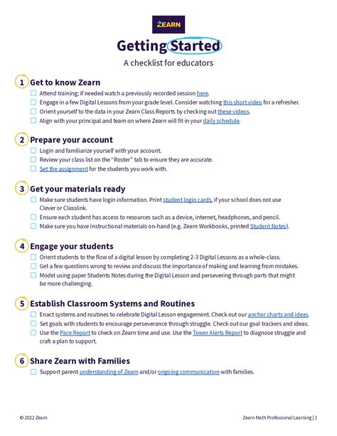 Getting Started Checklist Zearn