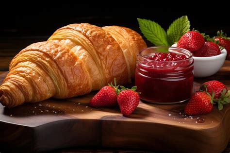 Premium Photo | French Pastry Croissant with Strawberry Jam