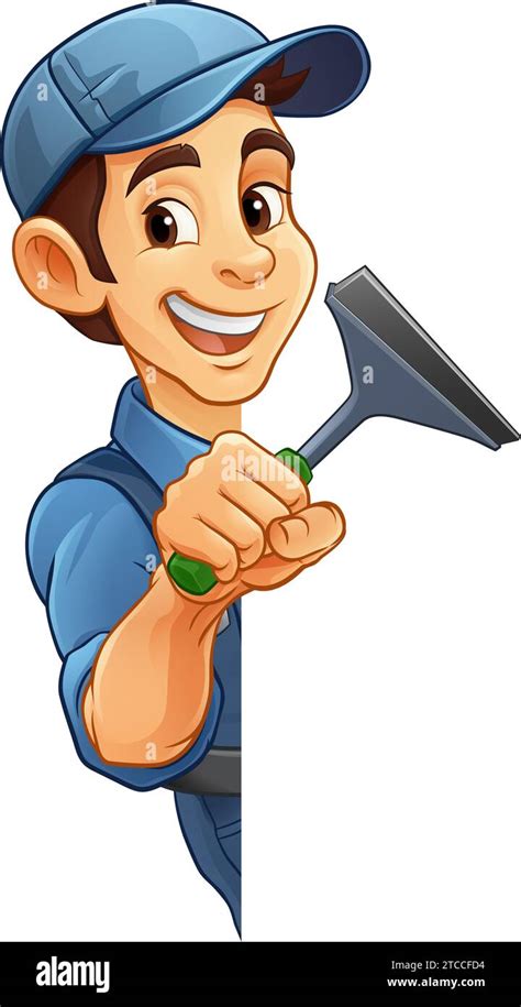 Window Cleaner Cartoon Car Wash Squeegee Man Stock Vector Image Art