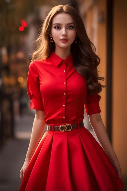 Una Bella Dama Con Camisa Roja Y Falda Foto Premium